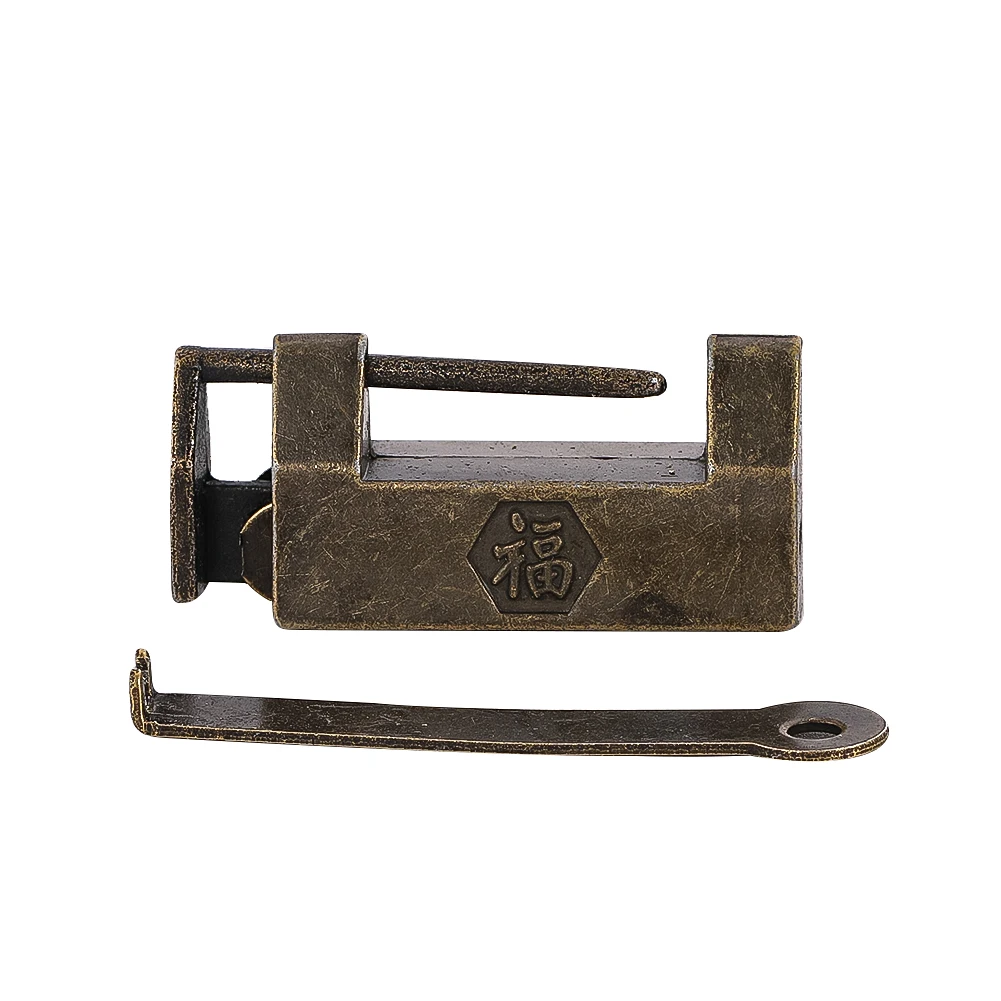Antique Chinese Lock with Key Vintage Zinc Alloy Padlock Fortune Lock for Wooden Jewelry Storage Box Furniture Cabinet Drawer