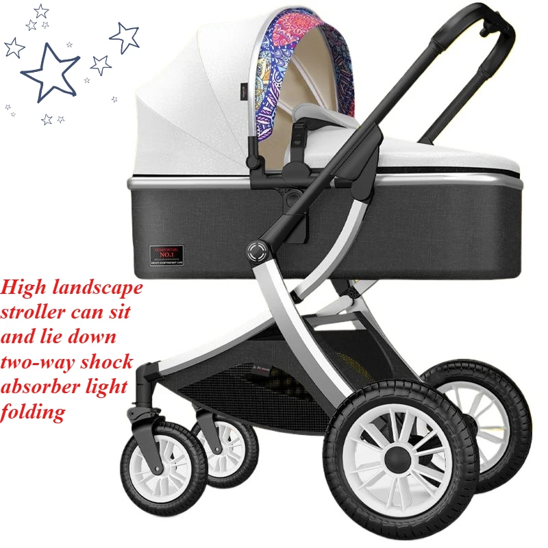 

Высокая пейзажная коляска может сидеть и лежать, складываться с двусторонним амортизатором.