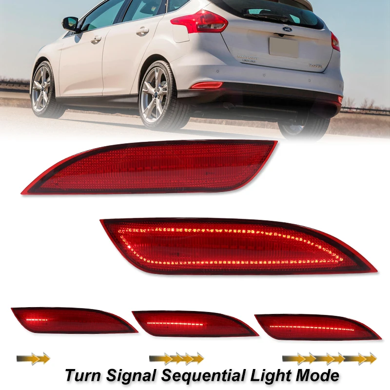 

2Pcs LED Bumper Reflector Lights Ford Focus Hatchback Sedan Hatchback Function as Tail,Brake & Rear Fog Lamps,Turn Light 15-18