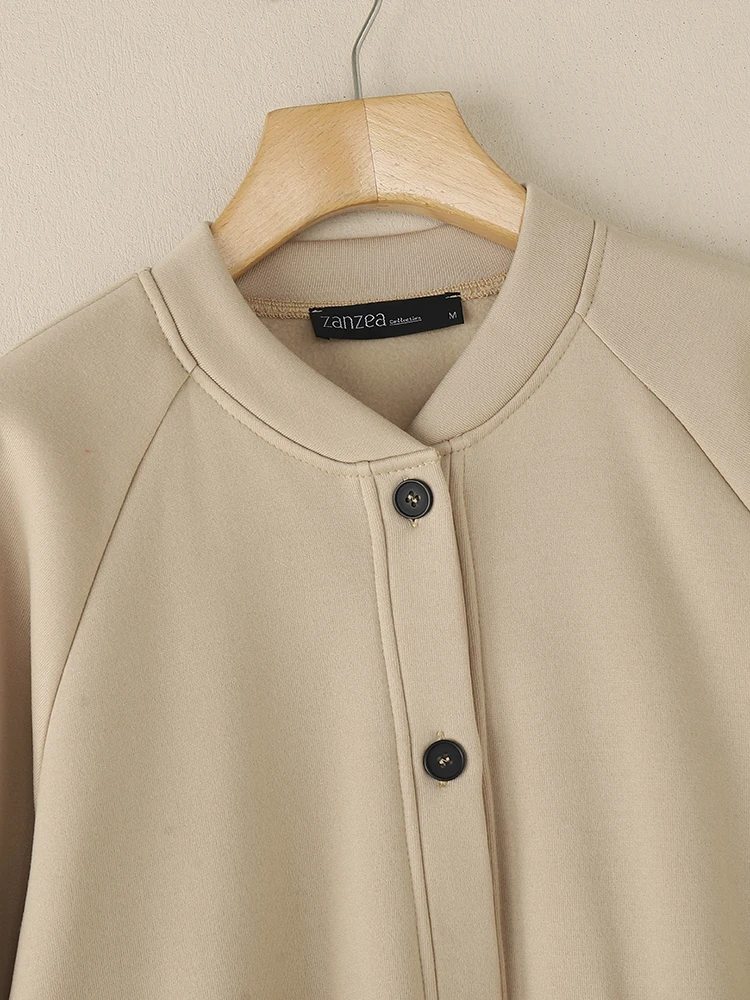 النساء FW 2025 الدافئة سترات للعبة البيسبول فضفاضة عادية زر حتى التصحيح جيوب بلون معاطف ZANZEA امرأة العصرية ملابس خارجية S-3XL