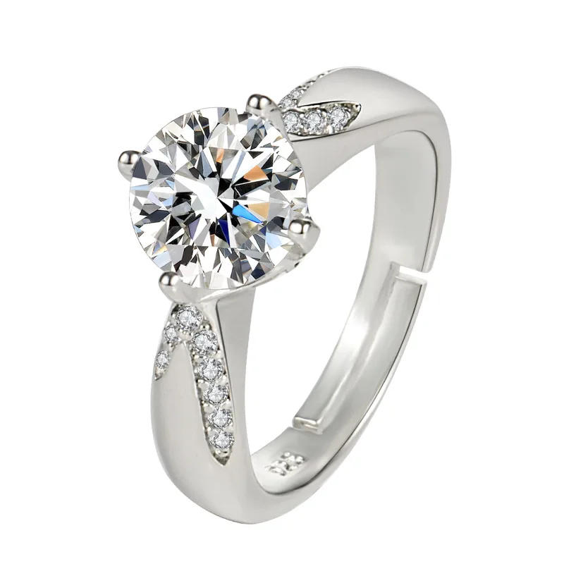LAILIY 925 Sterling Silver Four Prong 2Carat Diamond Adjustable Ring For Women Fashion Jewelry Party Gift