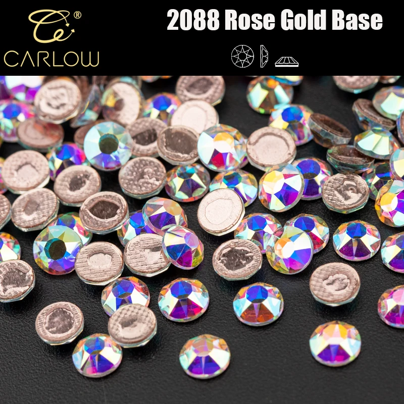 CARLOW ss4-ss30 Top Quality 2088 Rose Gold base Rhinestones For DIY Crafts Garments