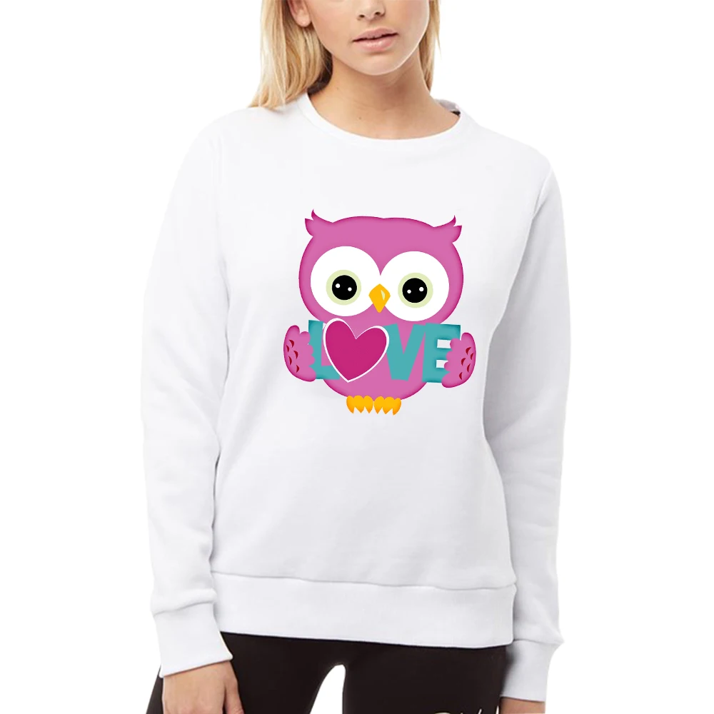 HX Fashion Women Sweatshirt Animal Owl Stickers Printed Tops Sportshirts Long Sleeve Casual Shirts Harajuku Streetwear S-7XL