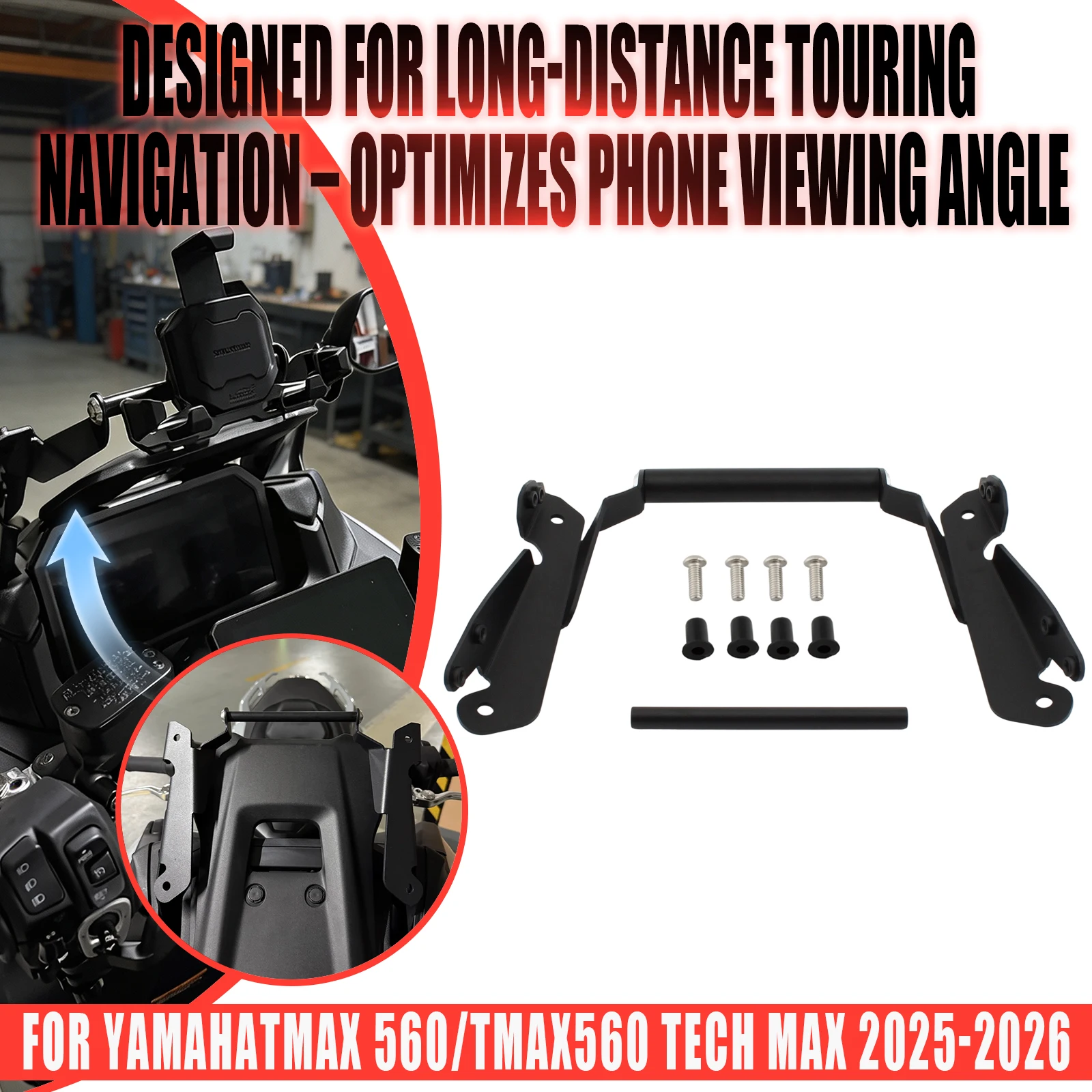 For Yamaha TMAX 560 TMAX560 TECH MAX 2023 2024 2025 2026 Motorcycle Phone Holder GPS Navigation Bracket Phone Holder Mount