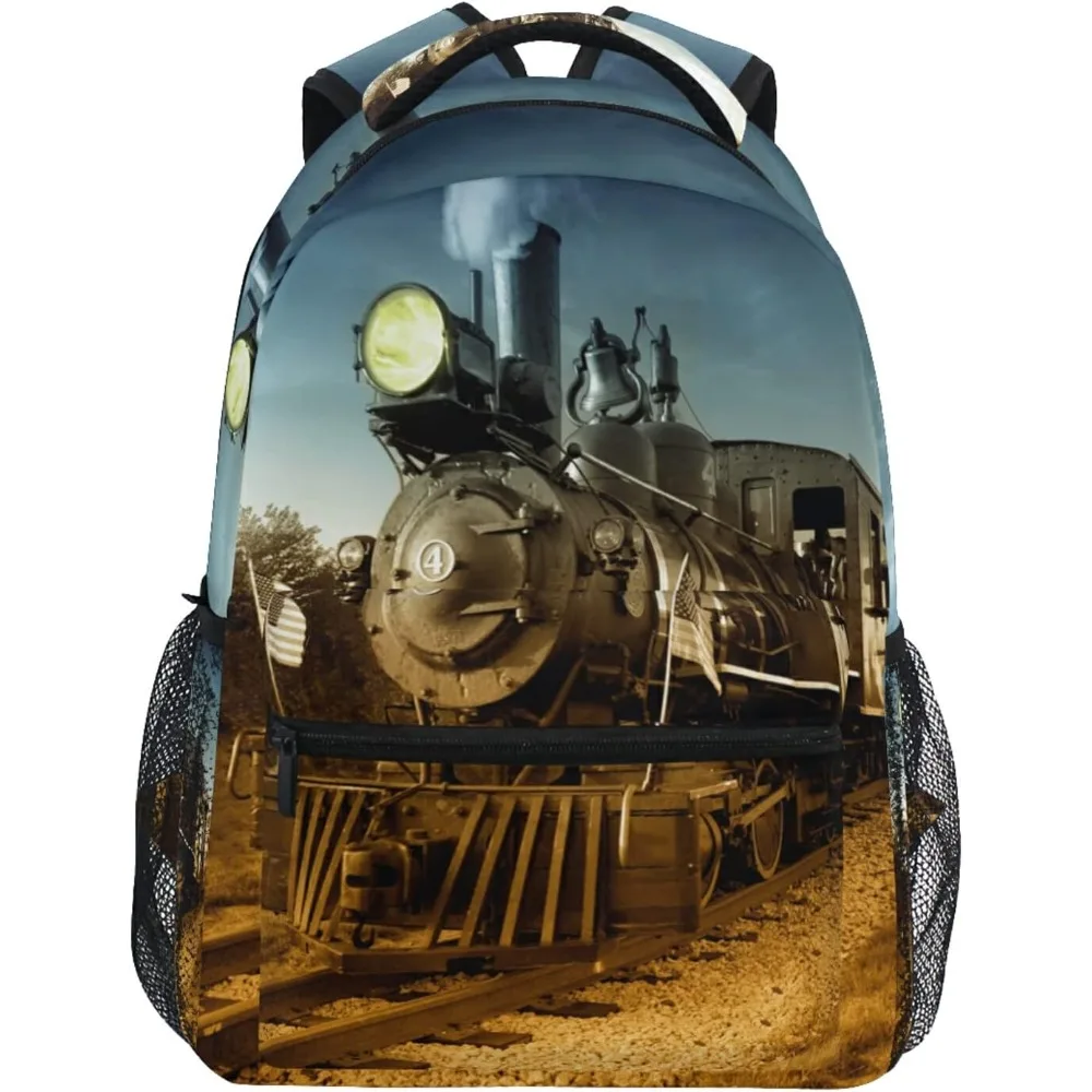 

Vintage Engine Train School Backpack For Kids Boys,Cool Train Laptop Backpack Student College School Bag Bookbag