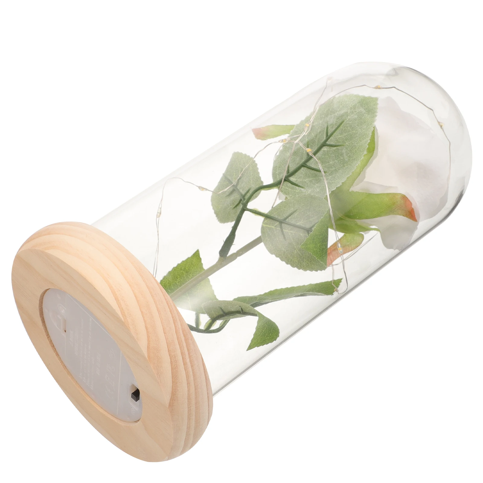 

Glass Rose Home Decoration White Eternal Flower Glass Cover Valentine Preserved Flower Ornament Wooden Base LEDFlower Gift Home
