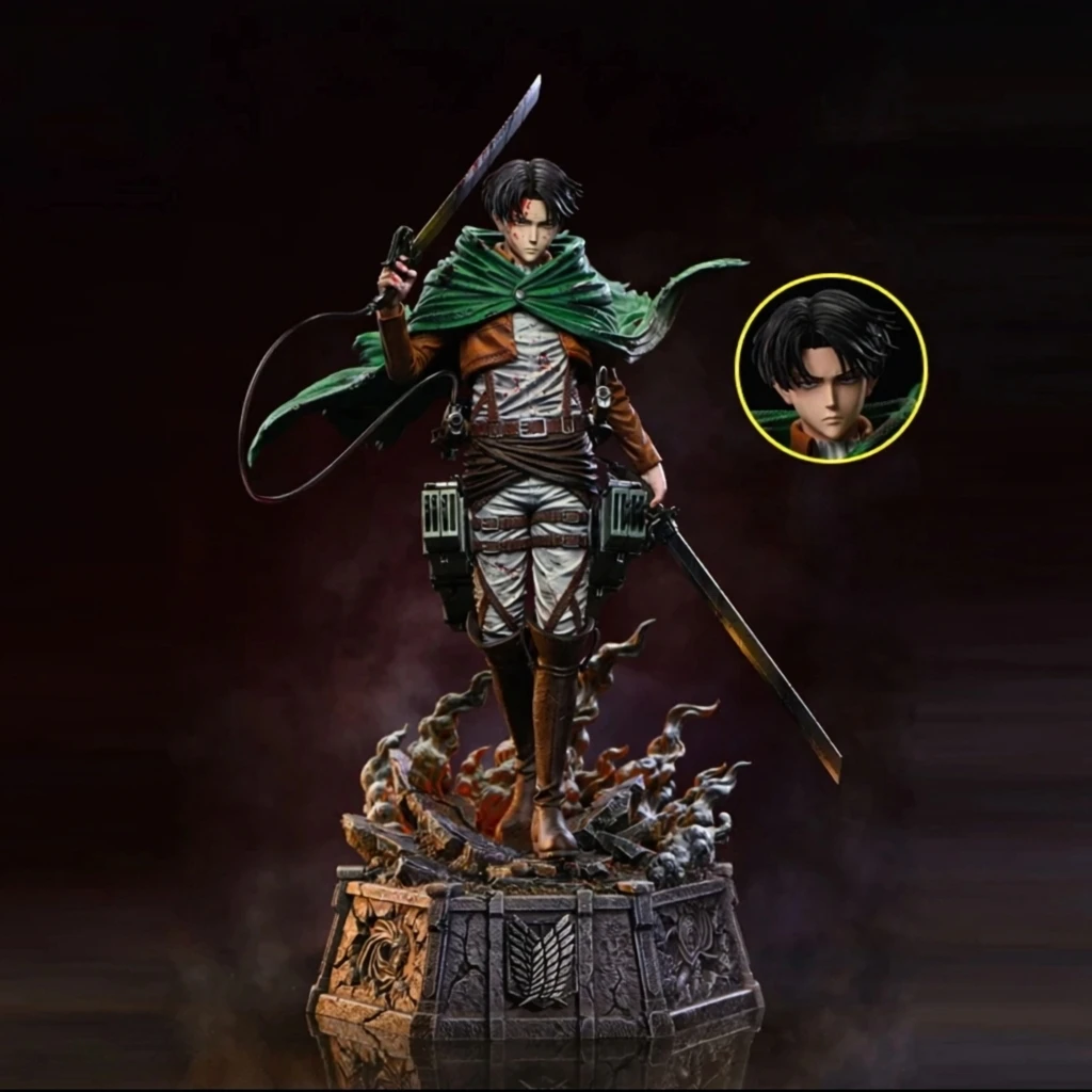 ⁦مجسم أنمي هجوم العمالقة إيرين ييغر وضعية قتالية رأس قابل للتبديل 34 سم | Attack on Titan Eren Yeager Action Figure Head Swap 34cm⁩ - الصورة ⁦4⁩