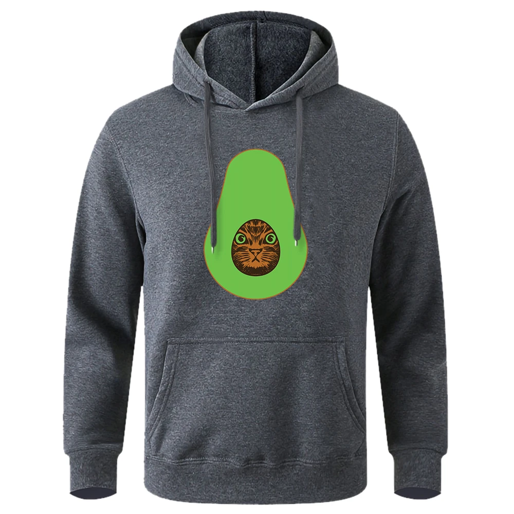 Hot Sale Brown Cat Avocado Printing Men Hoodies Loose Comfortable Streetwear Thick Fashion Hooded Oversized Casual Male Hoody