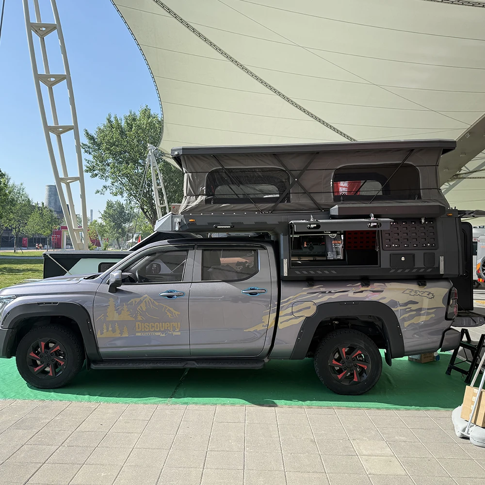 Foldable Aluminium Camper for Pickup Truck-Outdoor Camping Travel Trailer LED Lights Lightweight Waterproof 4 Person Capacity