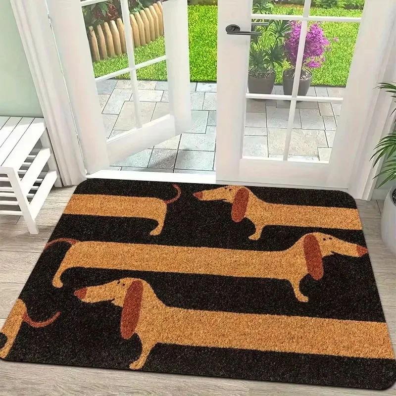 Funny Dachshund Door Mat Coir Cute Long Weiner Dog Doormat with Rubber Backing Non Slip Dachshund Mat for Entrance Way