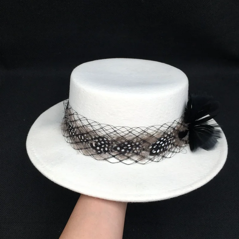 Sombrero de boda francés con lazo elegante, gorra plana hecha a mano, de malla, color negro, blanco, vintage, para mujer