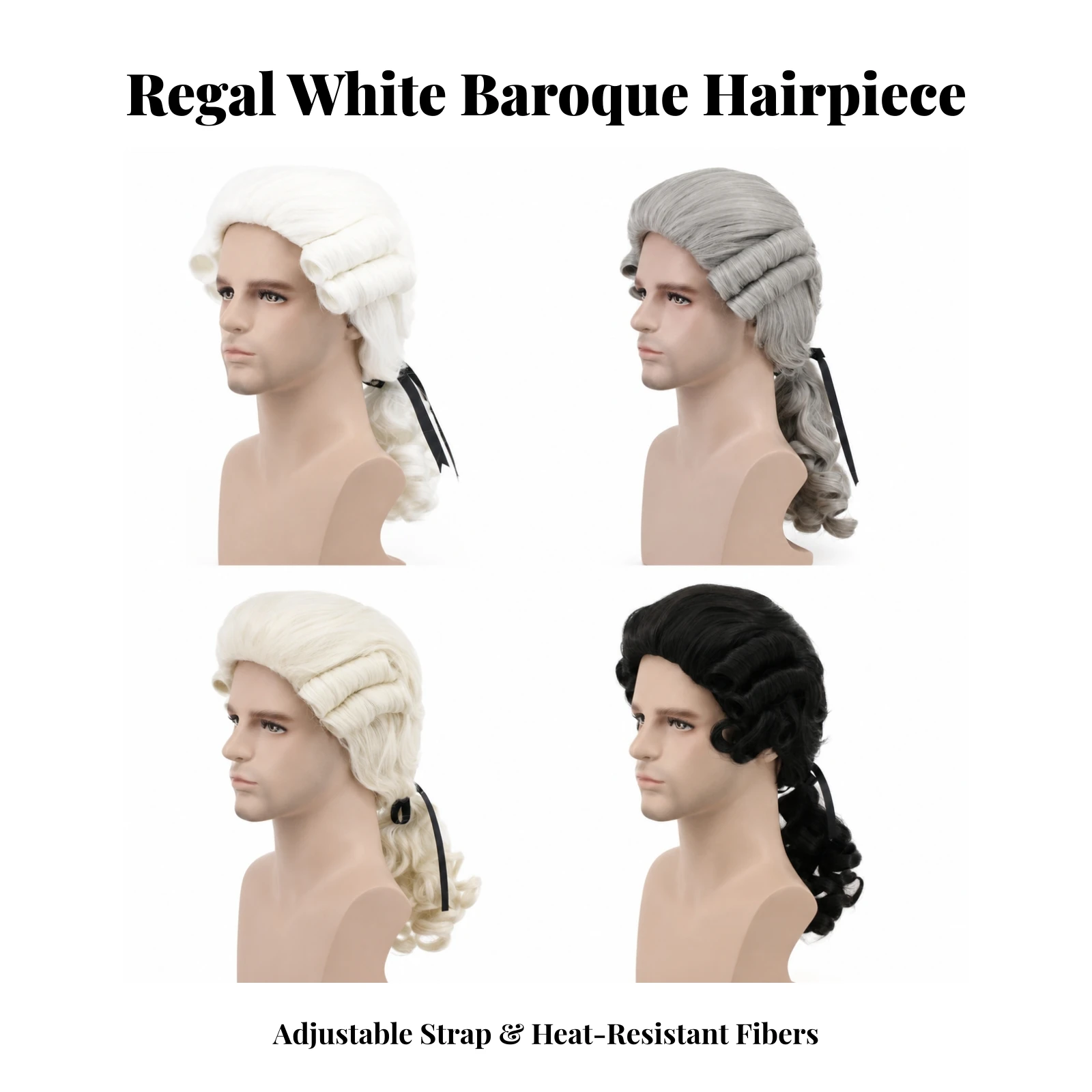 Colonial Hairpiece with Tied Tail Comfortable Colonial Style Hairpiece Peruke Lightweight Realistic for Men, Cosplay, Masquerade