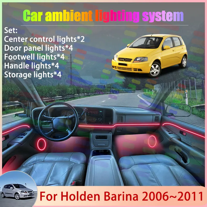 Para Holden Barina 2006~2011 MK5 TK 2007 2008 2009 2/24 en 1 Lámpara de Ambiente para Coche RGB con Efecto de Luz Fluida y Conjunto de Luces Ambientales