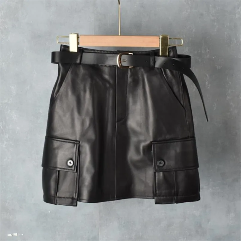 

2023 Autumn New Sheepskin Leather Skirts for Women Genuine Leather safari style High Waist Casual A-line Skirt Y4223