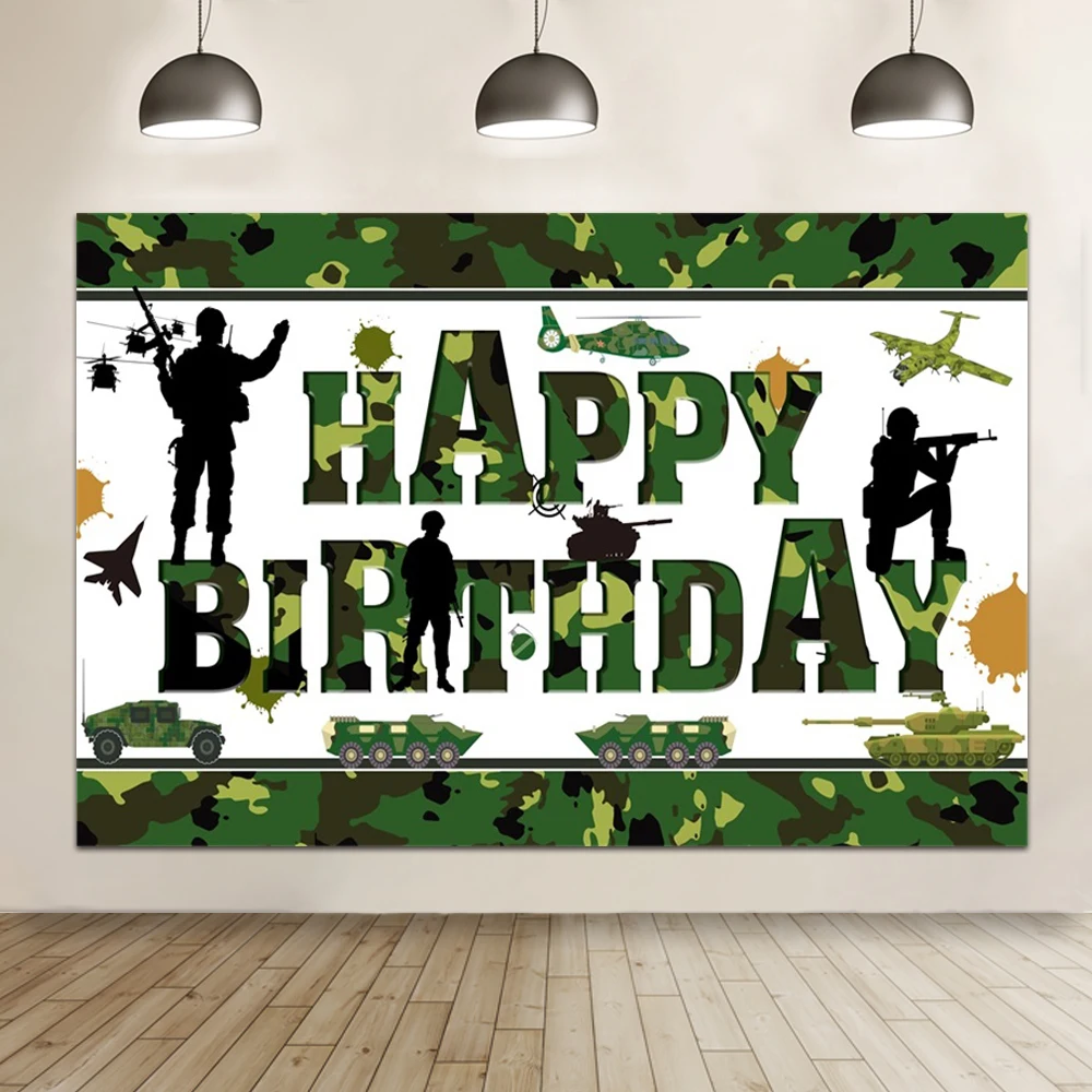 Laeacco Happy Birthday Backdrops for Photography Army Soldier Camouflage Background Military Theme Party Boys Portrait Backdrop