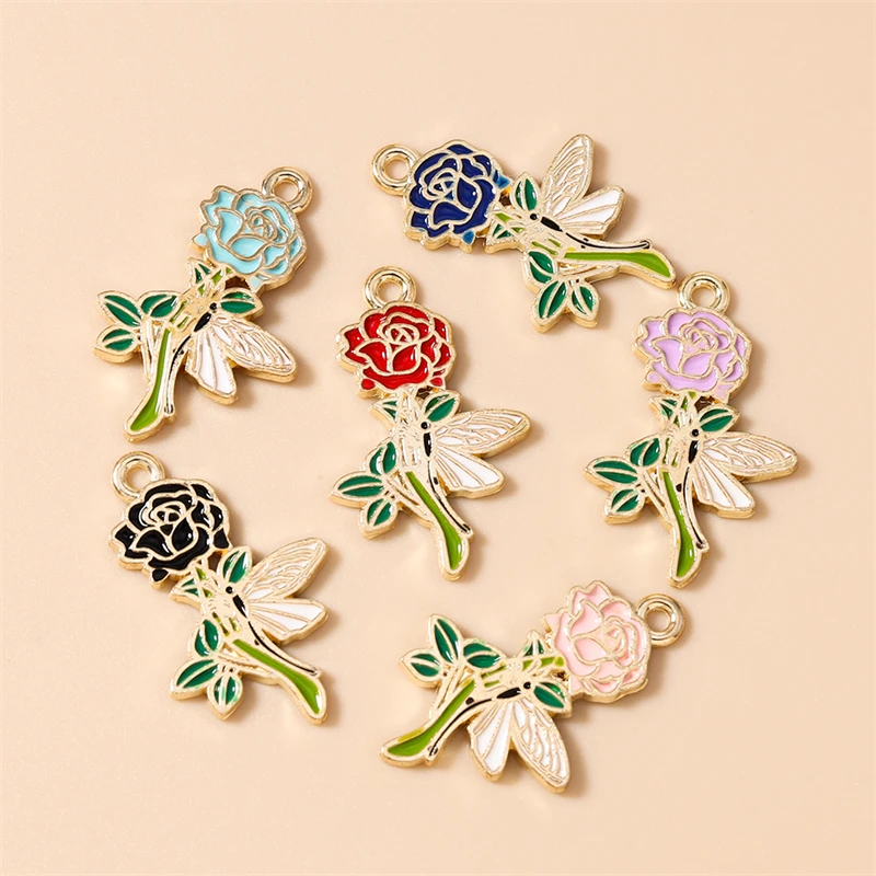 20 Stück 18x28mm Niedliche Emaille-Rosenblüten-Anhänger für die Herstellung von Halsketten, Ohrringen, Armbändern, DIY-Bastelarbeiten, Schmuckzubehör – Detail 4