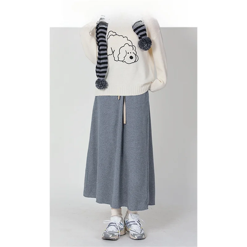 

Осенне-зимняя юбка с эластичным поясом, однотонная, на флисовой подкладке, с завязками, модель 69, комплект из двух предметов, хлопковая юбка с завязками