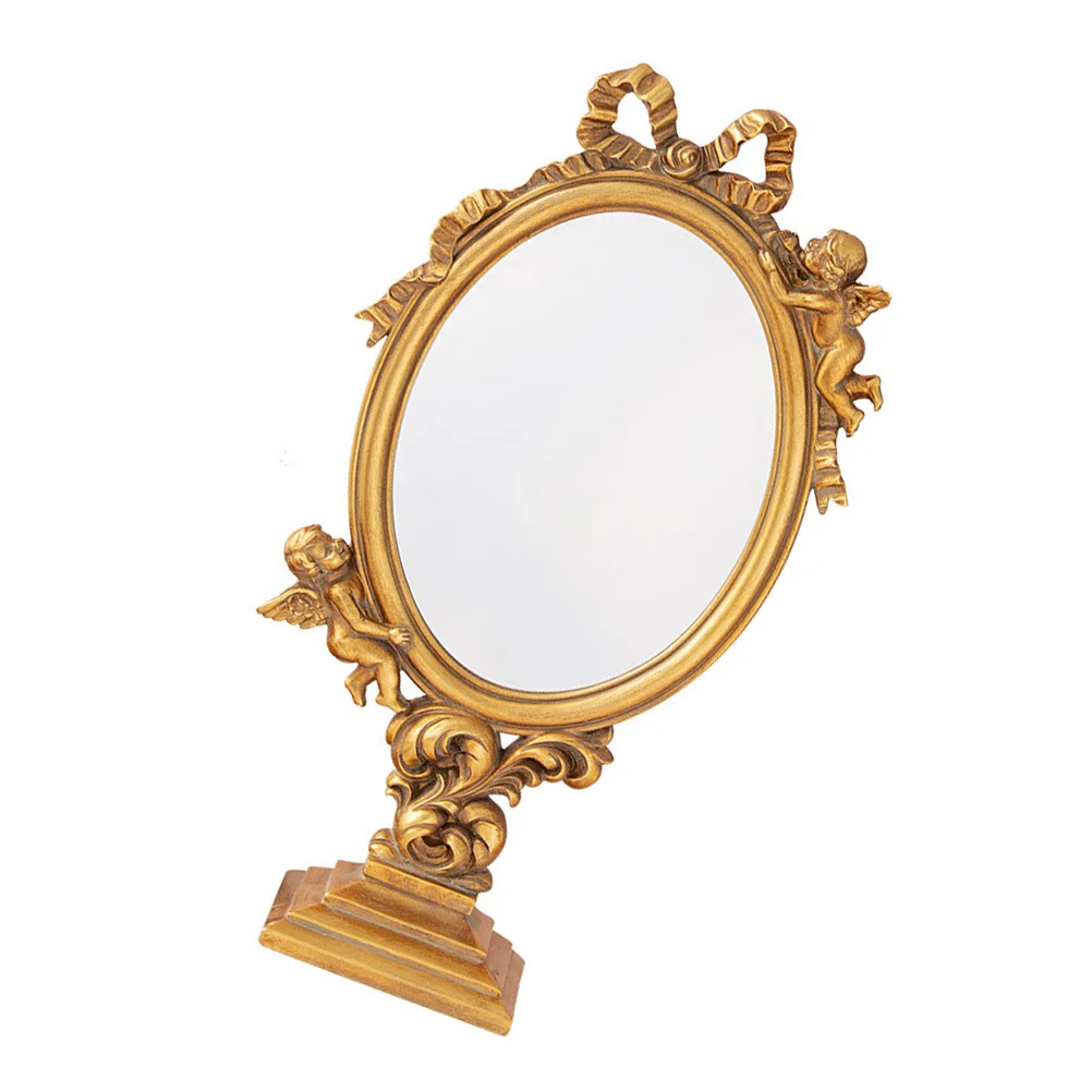 1 szt. Lusterko do makijażu w kształcie anioła, wysokiej jakości żywiczne lusterko biurkowe dla kobiet, lusterko kosmetyczne o wysokiej rozdzielczości, dekoracja na stół do toaletki, akcesorium do sypialni.