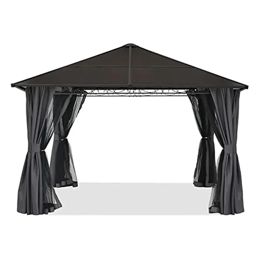 

Outdoor Patio Steel Hardtop Gazebo with Curtains and Netting Shade 8-10 People Rustproof Frame Durable All Seasons Waterproof