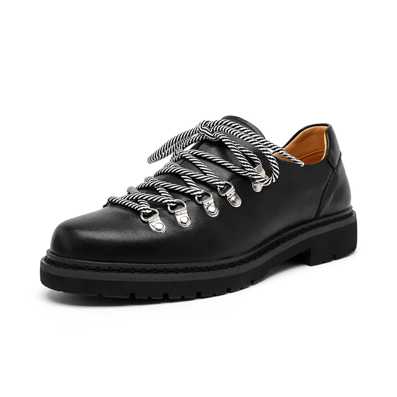 Men's Genuine Leather Derby Shoes Black Size 45