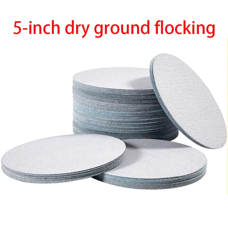 

5inch Round Dry Grinding Flocked Sandpaper Velvet Back Self-Adhesive Grinding and Polishing Air Grinder Disc Sandpaper Ceramic White Sand