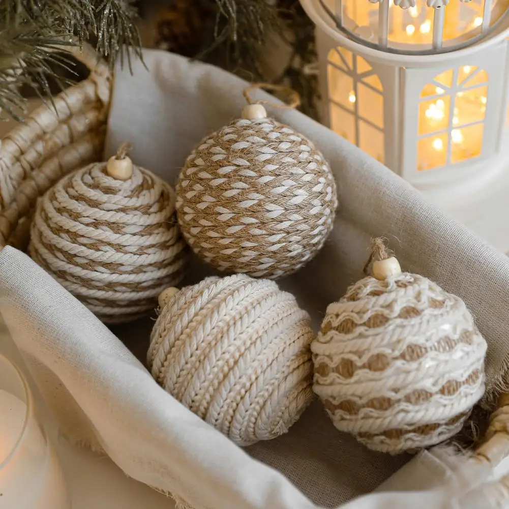 Christmas Ball Ornament Linen Design Rustic Distressed Xmas Tree Hanging Ball Farmhouse Home Decor Christmas Ball Set