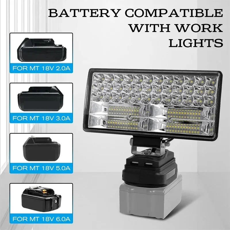 Foco de luz LED de trabajo inalámbrico para Makita 18V BL1430 BL1830 batería de iones de litio reflector para exteriores luz de emergencia con/sin USB