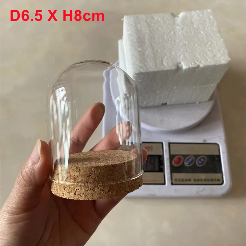 60 X Glass Dome Display Wood Cork Bell Jar Cover Cloche Display With Wooden Base Height Table Decoation Craft D65XH80mm