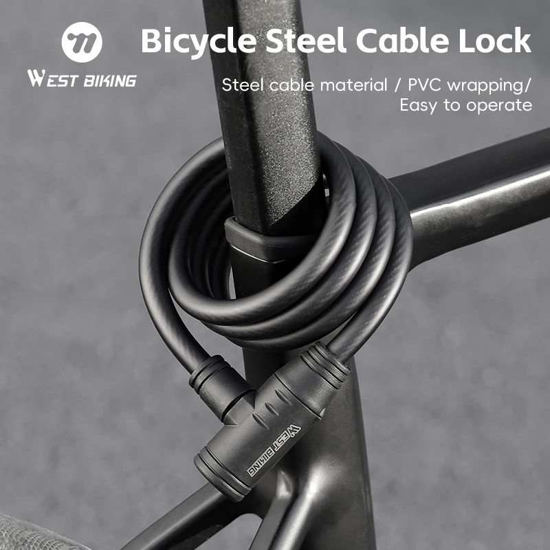 WEST BIKING Bicycle Steel Cable Lock High Strength Anti-Theft Lock Scooter E-Bike Waterproof Safety Lock MTB Road Bike Accessory