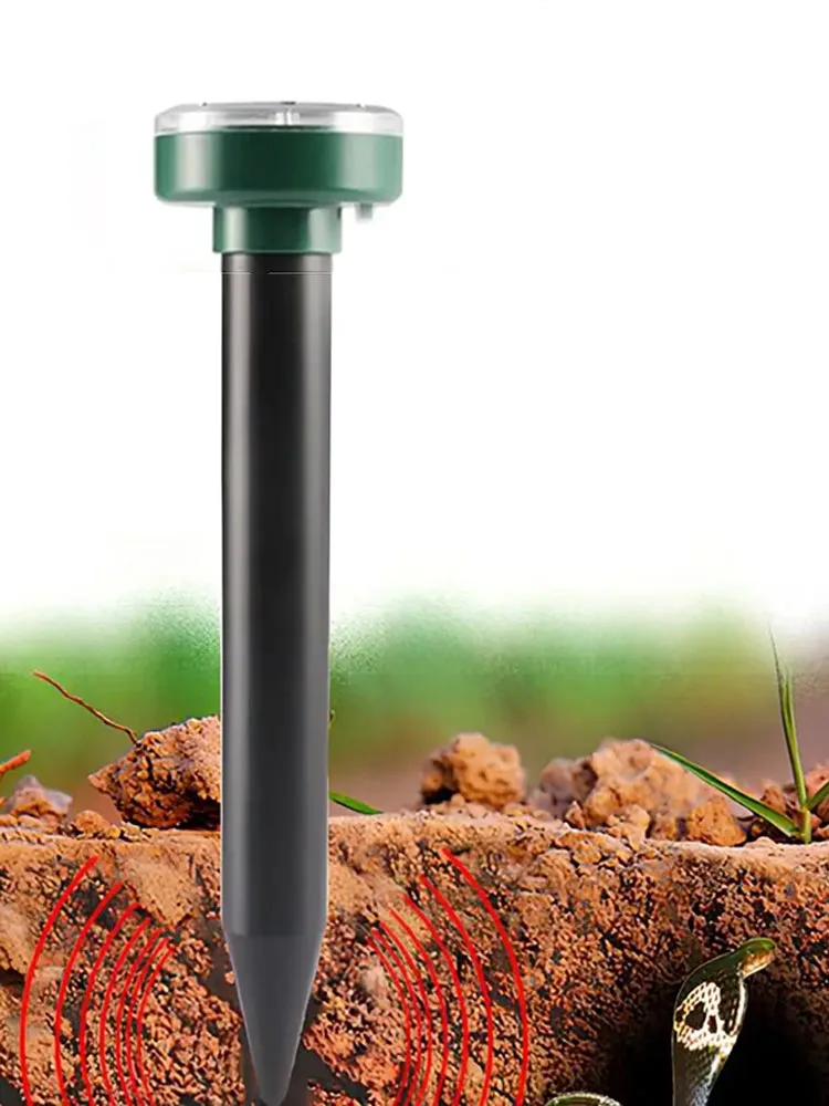Solar-Ultraschall-Maulwurfabwehr, elektronischer Schlangen-Insektenvertreiber, leistungsstarke Vibration, eingebaute Batterie, Sonnenaufladung, Maus-Zapper