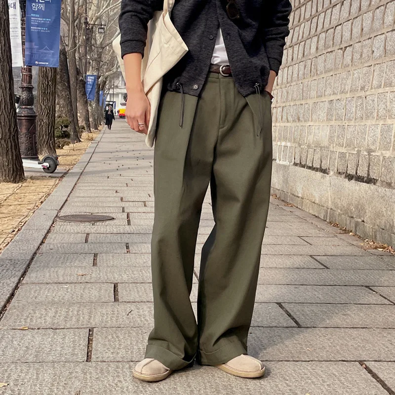 IEFB Korean Style Loose Men\'s Casual Pants Straight Wide Leg Solid Color Male Trousers Zippers New Stylish Summer 2024 9C6234