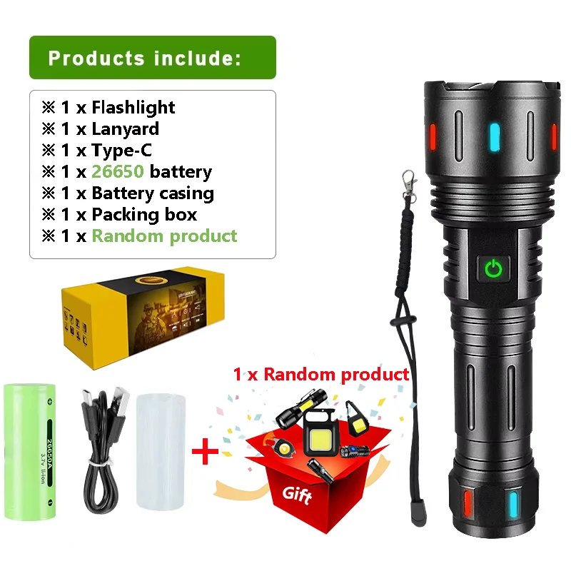 Most Powerful Flashlight Portable Rechargeable LED Lamp With Fluorescent Light Long Range Tactical Flashlights Camping Lantern