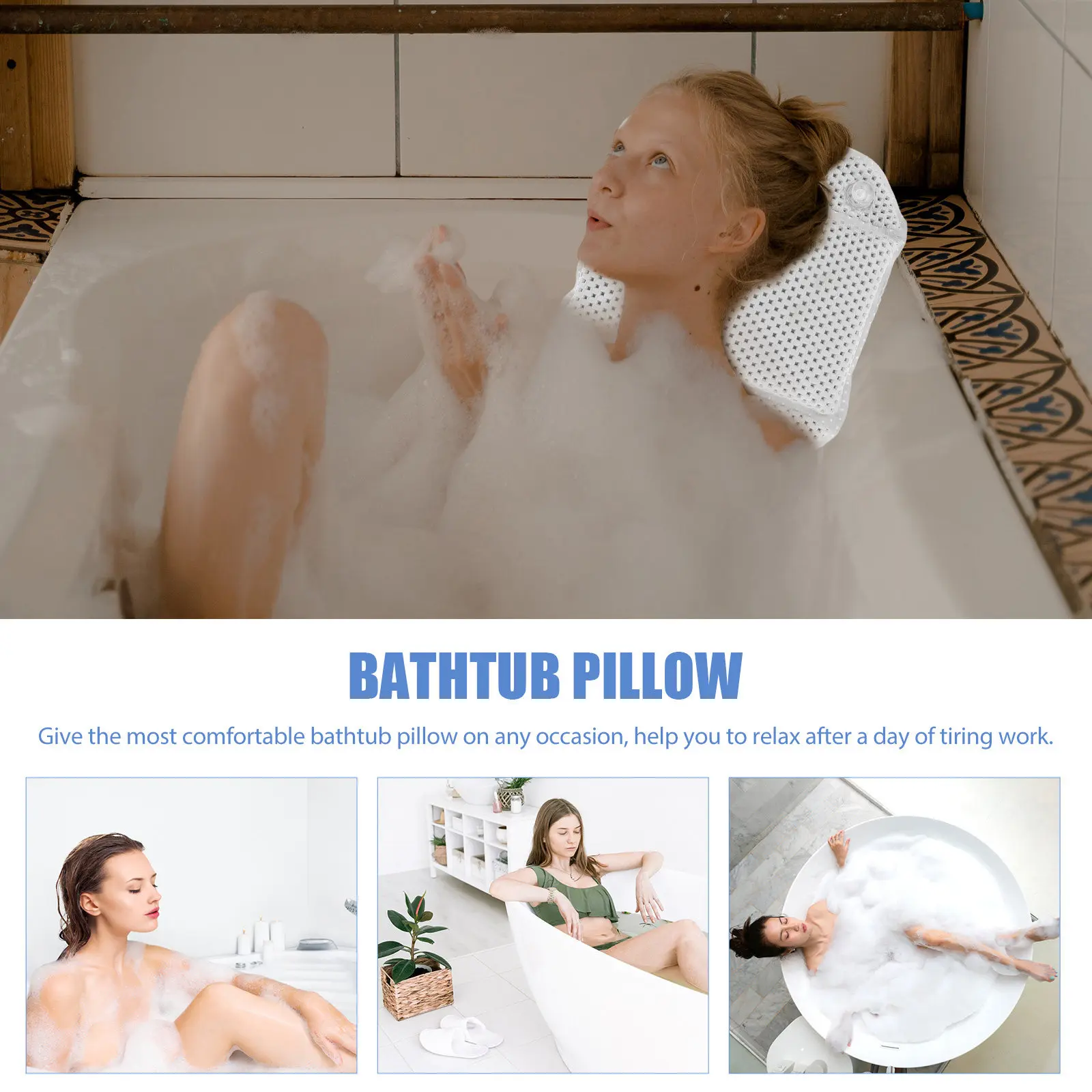 Bathtub Pillow High Density PVC Sponge Material Soft Breathable Fabric Easy to Clean Compact Storage Bath Head Rest Pad Relaxing