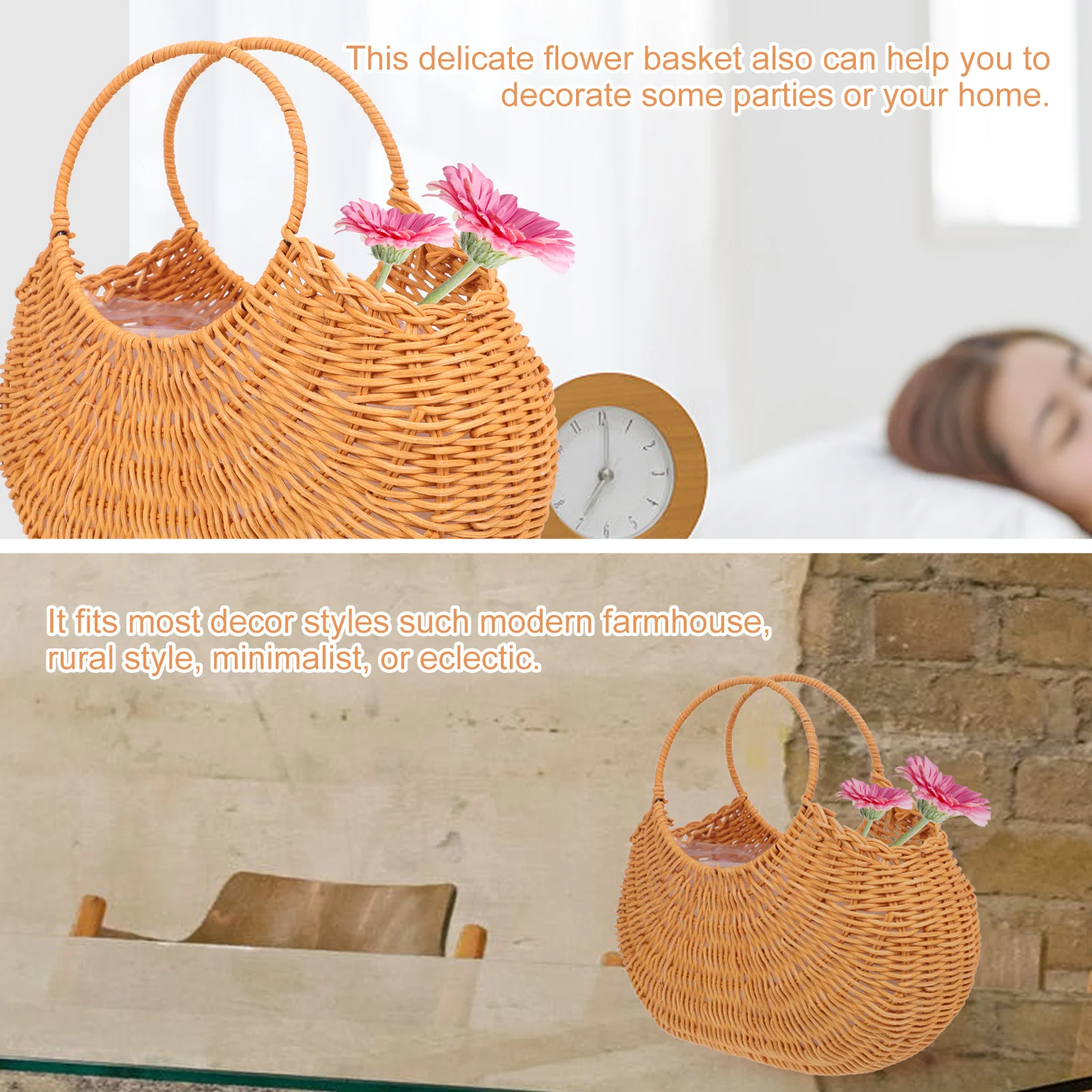 

Premium Handcrafted Storage Basket Woven Rattan Design with Handles for Flowers Fruits Household Organization Decor