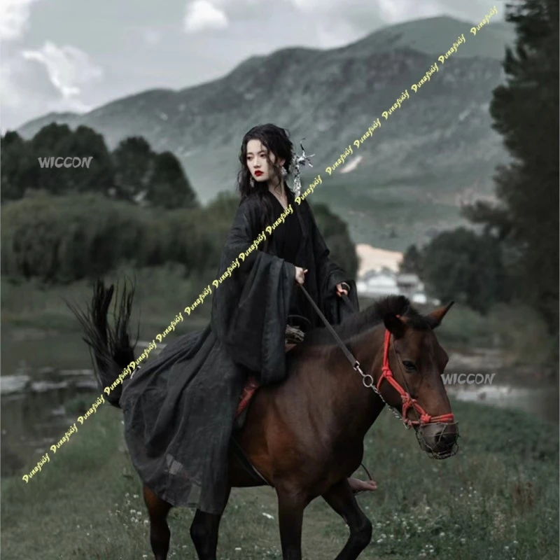 

Black Hanfu Chinese Cosplay Costumes New Style Women Suit Wig Dress Adult Warring States Robe Summer Skirt Christmas Halloween