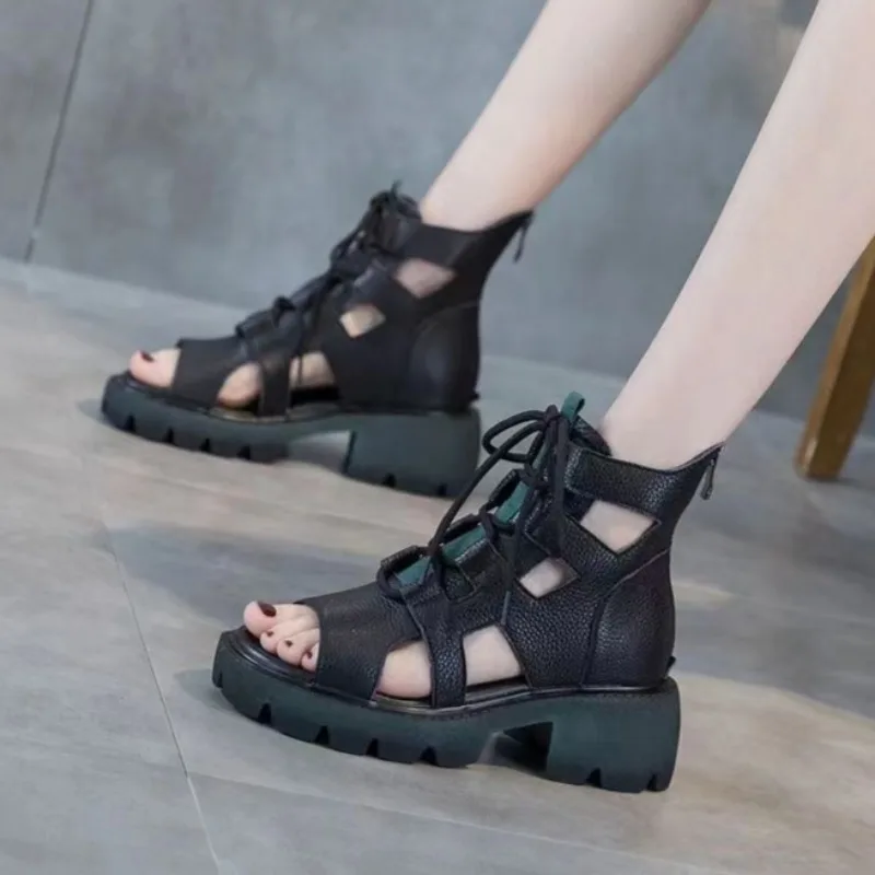 

Женская обувь на высоком каблуке «рыбий рот», новинка 2024, летние крутые ботинки, водонепроницаемые дышащие женские сандалии на платформе с толстой подошвой