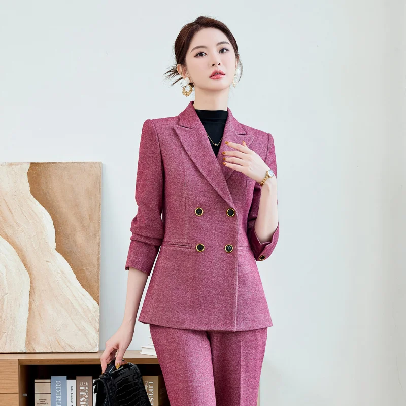 Women's Blazer Rose Red Casual Small Suit Two-Piece Set Elegant Socialite High-End Professional Formal Workwear