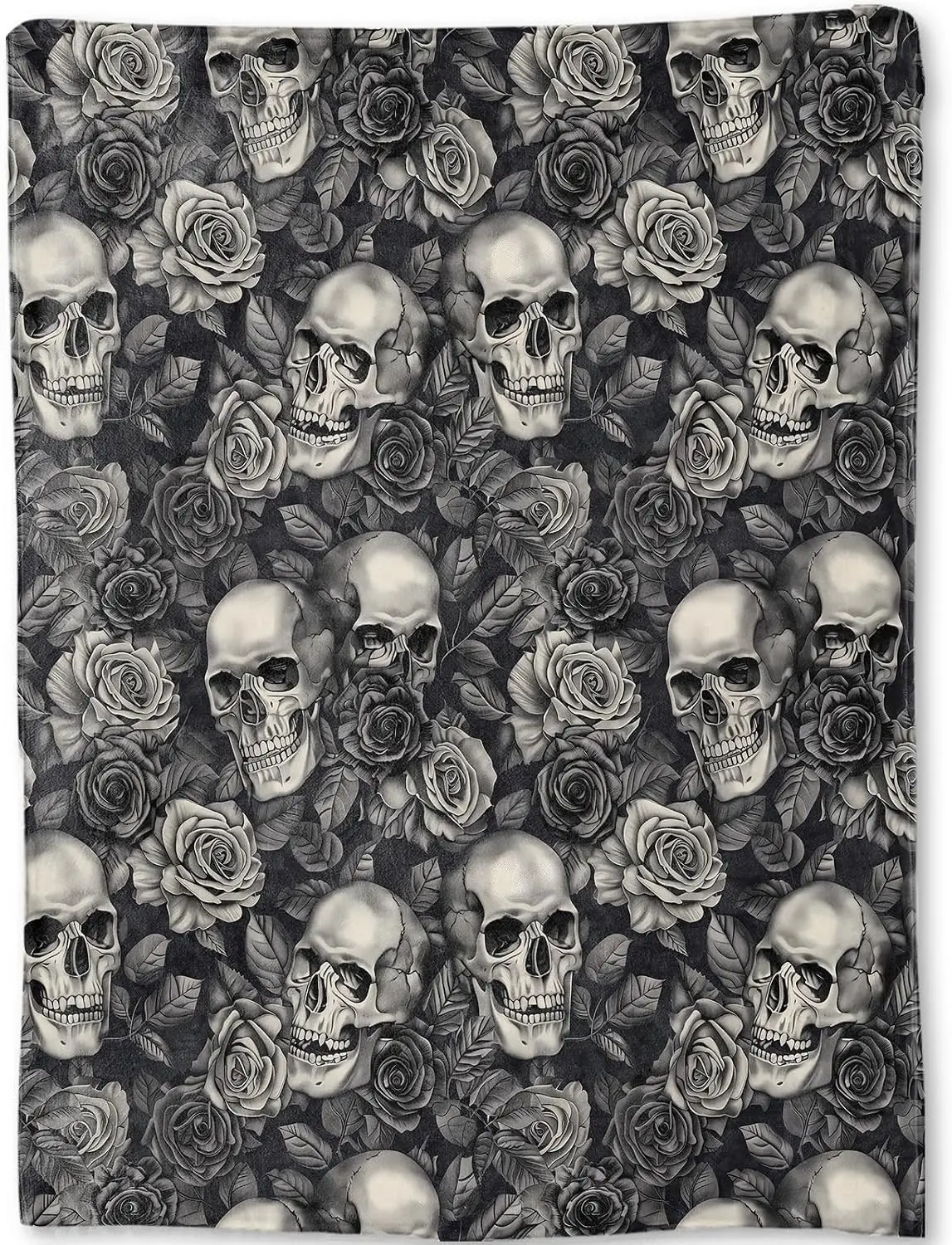 Gothic Skull Flannel Blanket - Rose and Elegant Goth Dark Throw,Gifts for Women Men, Ultra Soft & Warm,Lightweight, for Couch Bedroom Living Room Halloween Festive Decor 50x60in