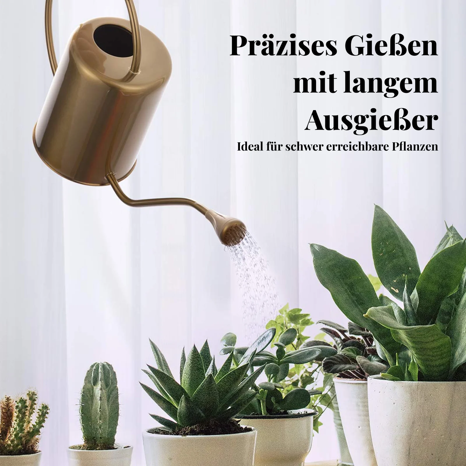 Long Spout Stainless Steel Watering Can 2L Retro Gold Pot for Succulent Houseplant Flower Garden