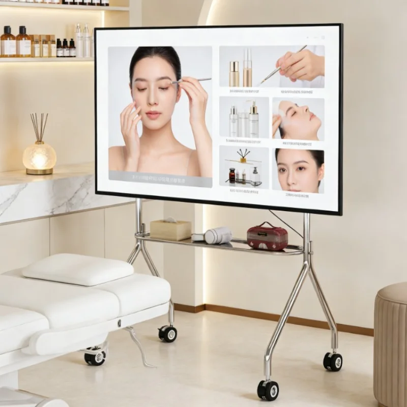 TV Mount Cart Stainless Steel Storage Shelf Lockable Wheels DIY Pegboard For Living Room Bedroom Office Eco-Friendly Modern