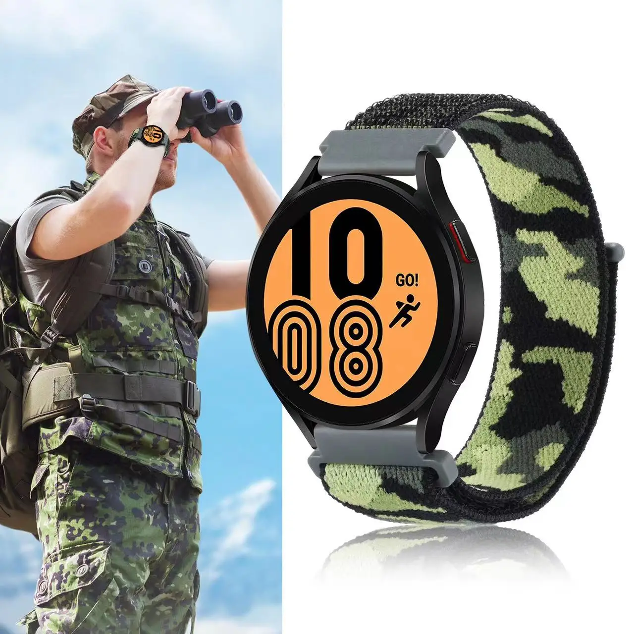 20 22mm Camouflage Nylon Loop Strap For Garmin Forerunner 55 158 965265 745 255 245/645 MUSIC Bracelet For Amazfit GTR GTS2 3 4