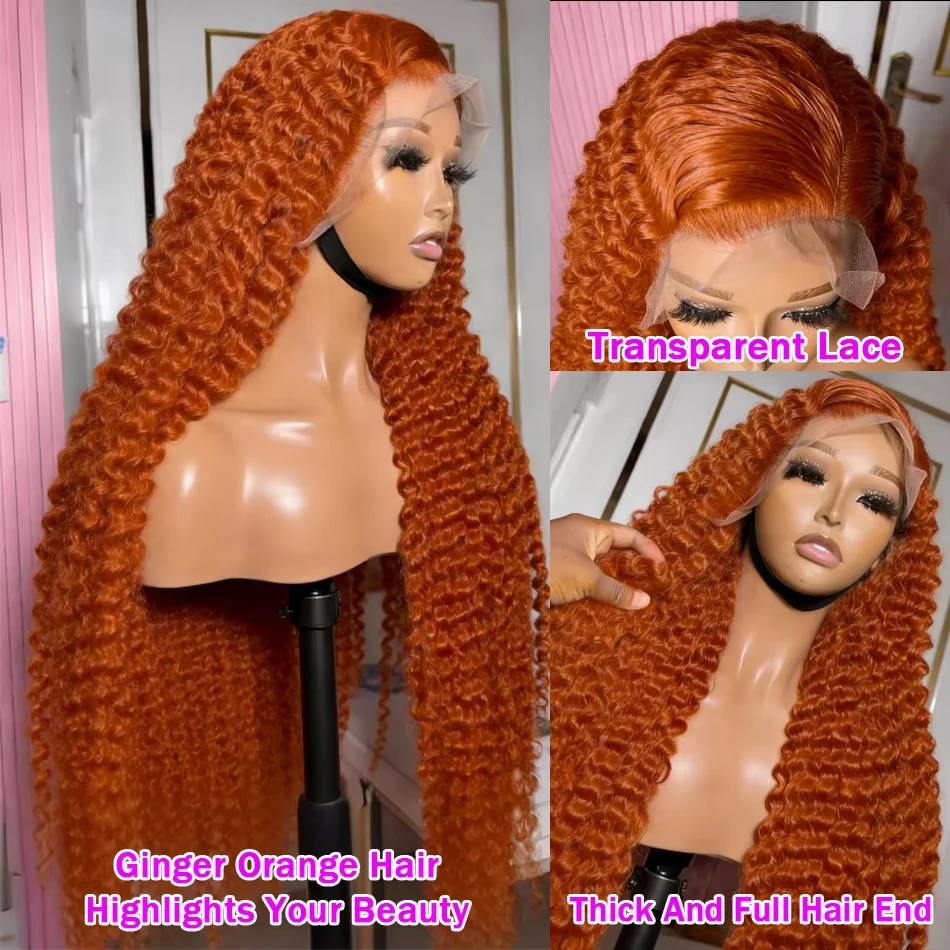 Orange Ginger Lace Front Wig Human Hair 13x6 Deep Wave Lace Front Wigs 36 32Inch Water Wave Human Hair Wig Pre Plucked Curly Wigs