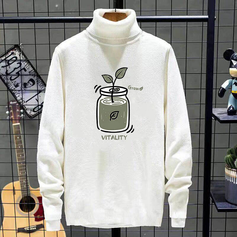 

Young Men's Thiened Fce High Collar Sweater Loose Casual Sle Autumn Winter Knitted Inner Wear Comfortable Nylon Material