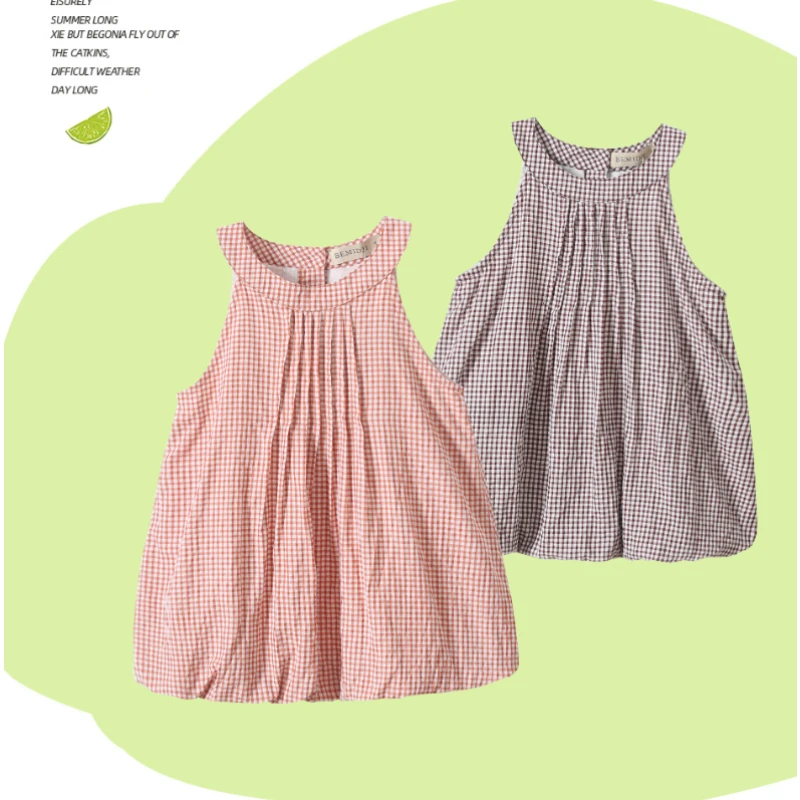 Baby Dresses for Girls sling Dress Summer Cool  breathable New Cute  plaid  Cotton Girl Kid's Dress lantern Children Clothes