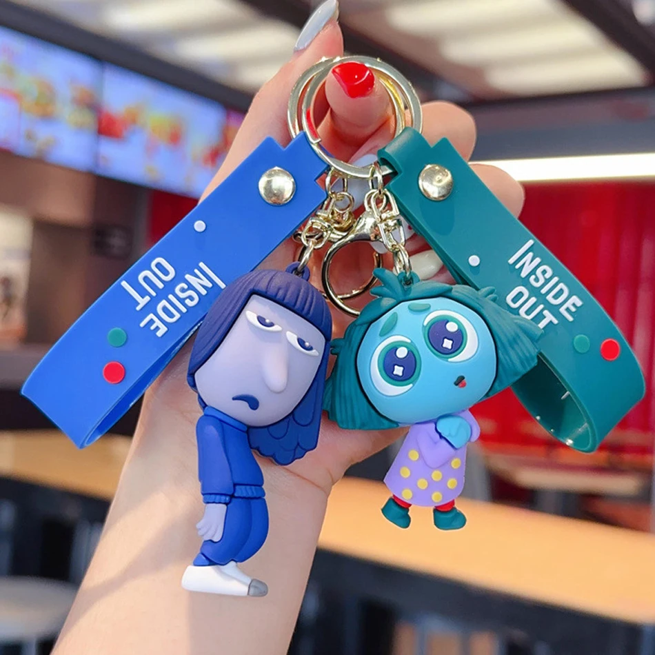 Disney Inside Out Keychains Cartoon Joy Sadness Anger Disgust Fear Action Figures Dolls Key Rings Kawaii Bags Pendants Kids Toys