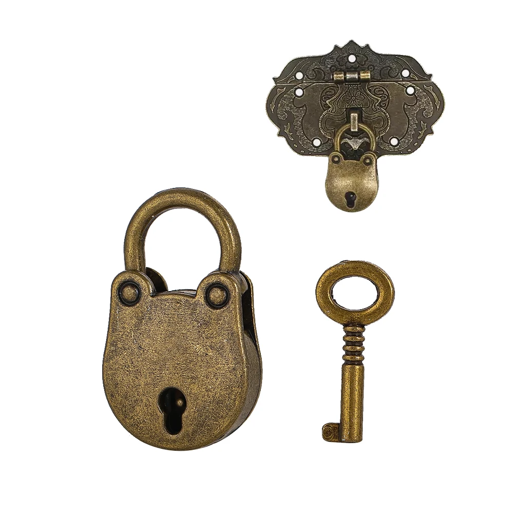 D5 Mini Bronze Antique Padlock Metal Vintage Bear Head Lock with Key for Jewelry Box Cabinet Wooden Storage Case Diary Book Lock