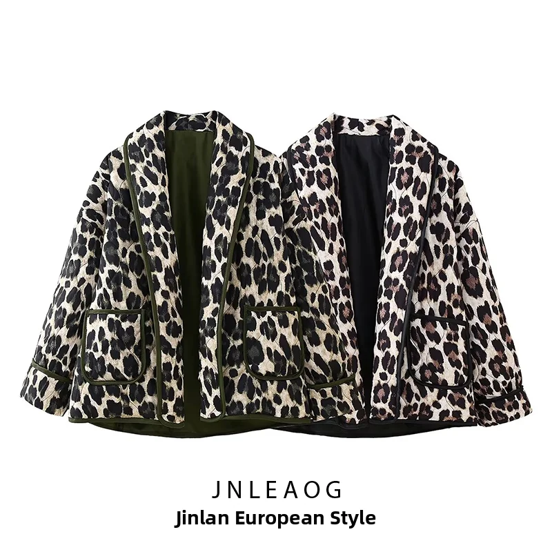 JNLEAOG Autumn New Women's Casual Fashionable All-match Leopard Print Cotton Jacket Coat Standard Fit Medium Length Button Cl...