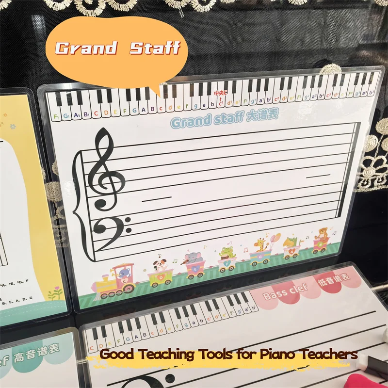 Keyboard Piano Notes Practice Sheet with Dry Erase Piano Grand Staff Treble and Bass Clef for Piano Leaning Class Teaching Prop