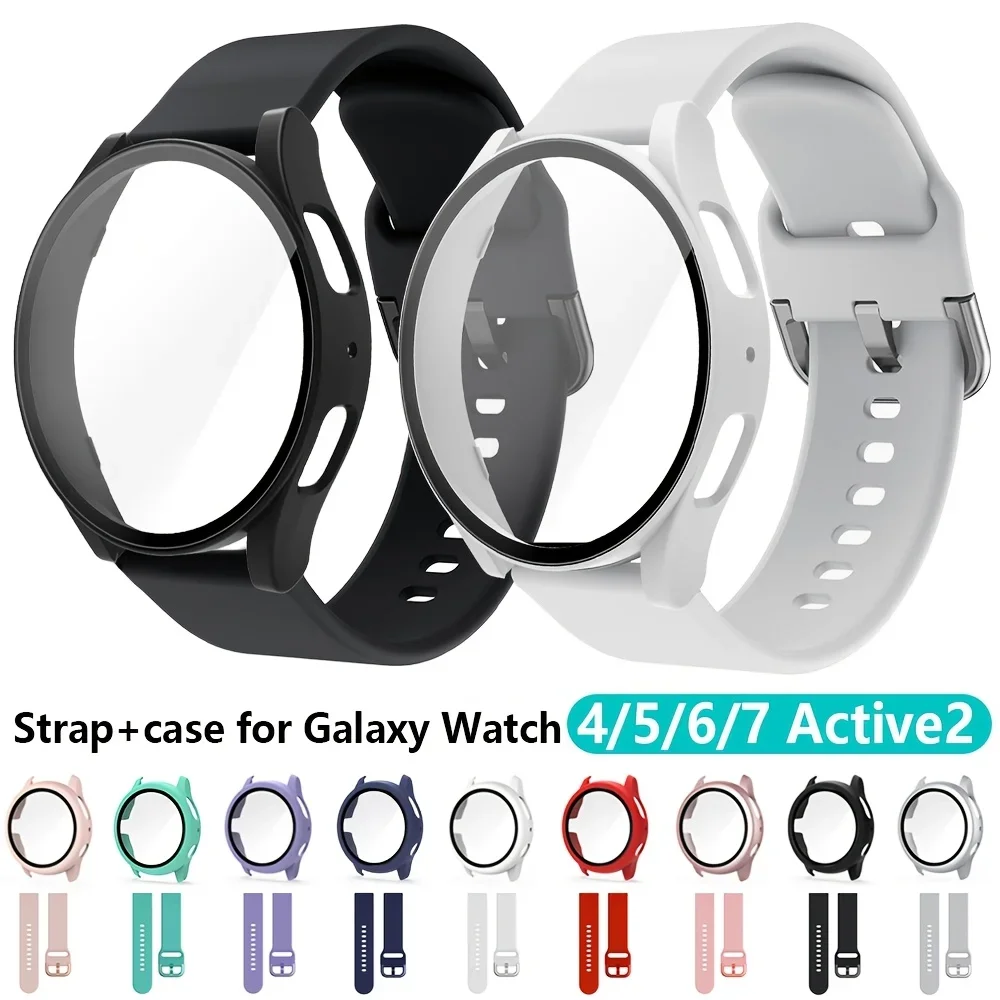 Cinturino + Custodia in vetro per Samsung Galaxy Watch 7 6 5 4 40mm 44mm Bracciale in silicone per Samsung Galaxy Watch Active 2 40 44 5Pro 45mm