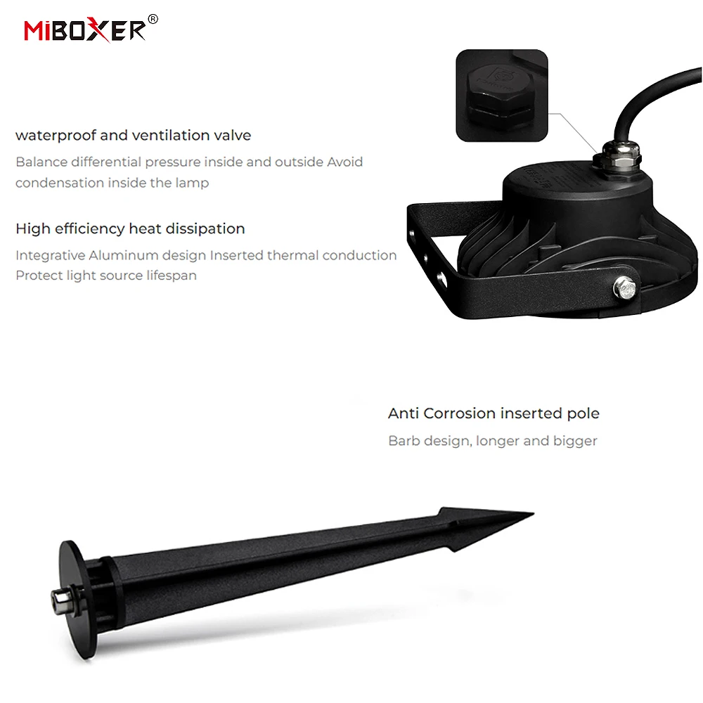 MiBoxer FUTC11ZR 12W RGB+CCT LED Garden Light Zigbee 3.0 + 2.4G wifi APP control / Auto Signal Transmitting 16 Millions IP66